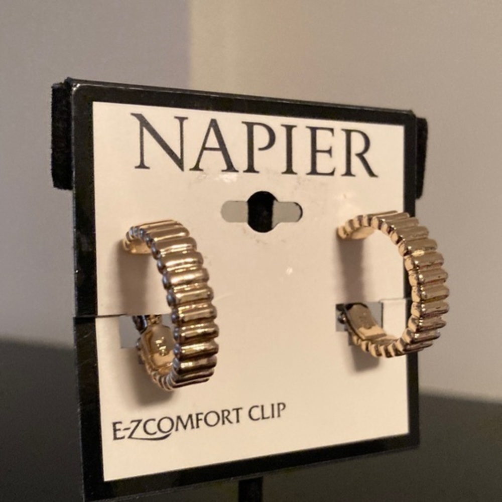 Napier Gold Ribbed Clip-On Earrings